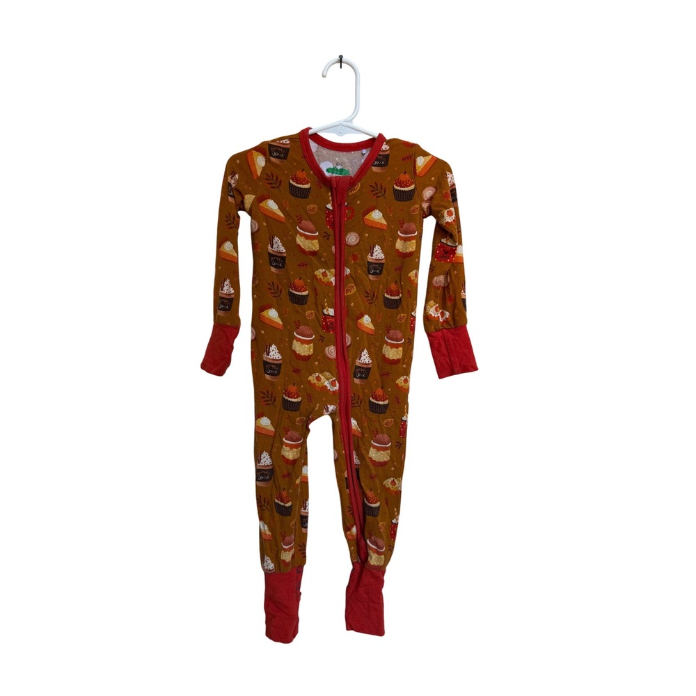 Judy Rue Pajamas‎ Pumpkin Spice Cupcake Print Footed Romper Size 12-18 Months